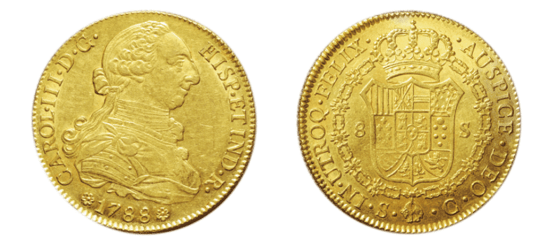 スぺイン８エスクード金貨 カルロス３世 1759－1788